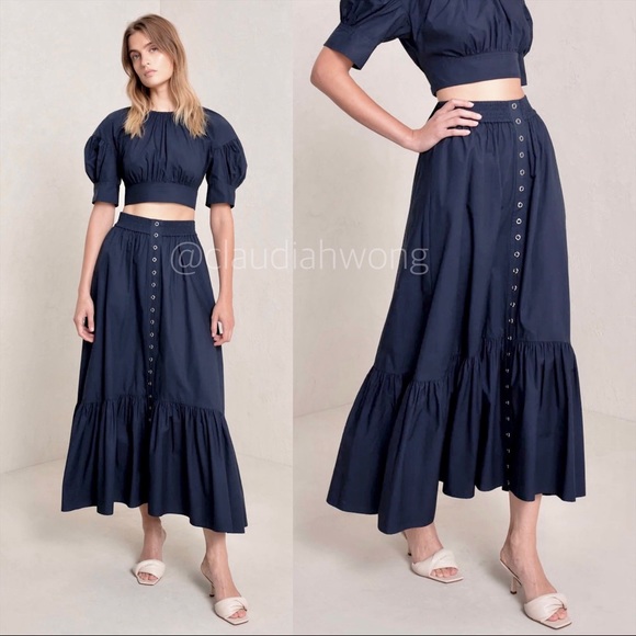A.L.C Jade Ruffle Midi Skirt in Nightshade Blue